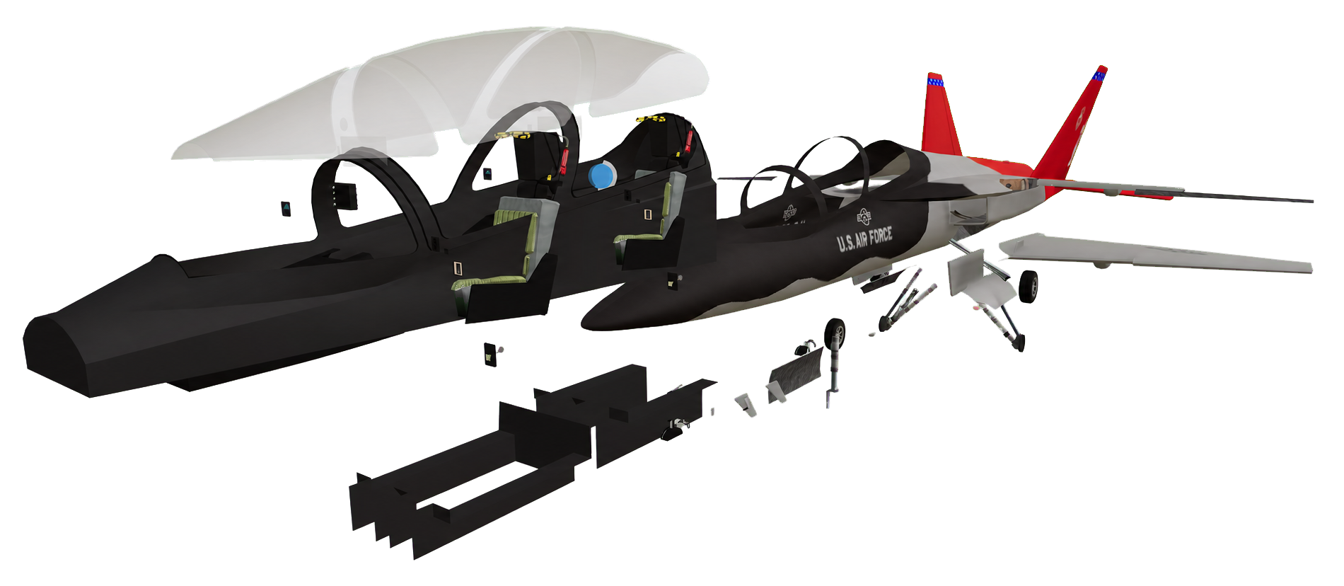 Exploded aircraft illustration used in Enduvo training.